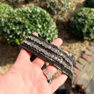 NEW LOFT M/L Womens Beaded Rhinestone Elastic Waist Belt Black Gunmetal Formal